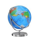 BSHAPPLUS 13" World Globe with Stand, 720° Omnidirectional Rotation, Stainless Steel Stand, Geographic/Decorative Tabletop Decor World Map with Clear Text for Home, School, Office