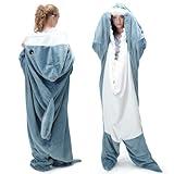 Touchat Shark Blanket for Adult Super Soft Cozy Flannel Throw Wearable Blanket, Cartoon Animals Blanket Hoodie, Sleeping Bag Cosplay Costume Gifts for Shark Lovers (Blue, XL)