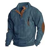 ZYXTIM 2024 Electronics Men's Corduroy Sweatshirt 1/4 Button Up Long Sleeve Stand Collar Henley Pullover Sweatshirt Fall Casual Sweater C-Blue