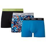 Hanes Originals Men’s Boxer Briefs, Stretch Cotton Moisture-Wicking Underwear, Modern Fit Low Rise, 3-Pack, Trunks-Blue/Black-3 Pack