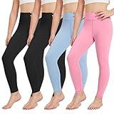 Rolimaka 4 Pack Girls Leggings Kids Athletic Dance Tights Yoga Pants Leggings for Girls Youth Active Running Workout Pants 2Black+Blue+Pink S