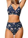 CUPSHE Bikini Sets for Women Two Piece Swimsuits High Waisted Twist Front Adjustable Spaghetti Straps V Neck Back, M