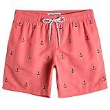 MaaMgic Mens Quick Dry Anchor Swim Trunks with Mesh Lining Swimwear Bathing Suits,Red-glm009,Medium