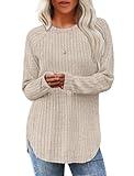 Saloogoe Sweaters for Women 2024 Fall Outfits for Women Tunic Pullover Crewneck Tops Long Sleeve Shirts for Women Lightweight Beige Valentines XL