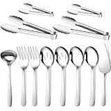 Gisly 12 Pieces Serving Utensils Include Large Serving Spoons,Slotted Serving Spoons,Serving Forks,Serving Tongs,Appetizers Tongs,Soup Ladle and Pie Cake Server for Buffet Catering,Dishwasher Safe