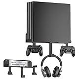 Wall Mount for PS4 Pro with Detachable 2 Controller Holder & Headphone Hanger Metal Wall Mount Stand Kit Mount on The Wall Or on The Back Of The TV, Compatible with PS4 Pro