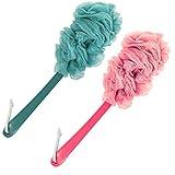 Evmliy 2Pack Back Scrubber for Shower, Loofah Sponge Brush Exfoliating Body, Long Handle Scrub Brush for Shower with Loofah on a Stick for Back Use, Bathing Accessories Body Brushes (2Pack)