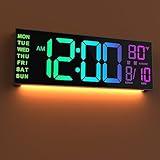 JALL 16" Large Digital Wall Mount Clock, Count Down Timer, Alarm, Big LED, 8 RGB Color, DST, Temperature for Living Room Classroom Desk, Xmas, Birthday Gift for Senior Mom Dad (Black, 16 inches)