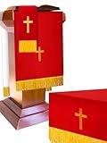 Cutecrop Set of 3 Reversible Red White Parament Set Clergy Table Runner Bookmark Pulpit Scarf with Gold Cross Church Pulpit Accessories