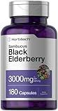 Horbäach Black Elderberry | 3000mg Capsules | 180 Count | Non-GMO, Gluten Free | Sambucus Extract Supplement