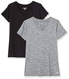 Amazon Essentials Women's Active Quick Dry Tech Stretch Short-Sleeve V-Neck T-Shirt (Available in Plus Size), Pack of 2, Black/Dark Grey Space Dye, Large