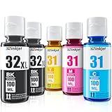 Osinkjet 31 Ink Bottle Set, 32XL Black Ink Bottle Compatible for HP Smart Tank 5000 6001 7301 7602 5101 7300 7000 7302 520 580 651 551(2BK C M Y)