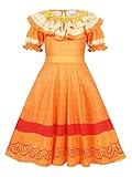 COTRIO Princess Dresses for Girls Halloween Costume Kids Dress Up Character Role Play Clothes Toddlers Birthday Outfits Size 10 (9-10 Years, Orange)