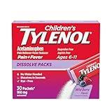 Children's Tylenol Dissolve Packs for Pain Relief, Fever Medication, 160 mg Acetaminophen, Dye Free, Kids' Powder Packets for Cold & Flu Symptom Relief; Wild Berry Flavor, 30 ct.; Pack of 1