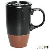 Bosmarlin Ceramic Travel Coffee Mug with Handle and Lid, 18 oz, Portable Coffee Cup for Car Cup Holder, Microwave and Dishwasher Safe (Black)