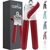 Kitchen Genie Heavy Duty Stainless Steel Manual Can Opener, Sharp Blade for Smooth Edge Cuts, Easily Open Cans, Slip-Resistant Ergonomic Handle, Easy to Turn Knob, Built-In Bottle Openers, Cherry Red