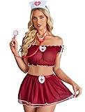 Avidlove Sexy Lingerie for Women Cosplay Lingerie Set Mesh Maid Costume Set 3 Piece Wine Red Large
