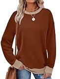 Saloogoe Womens Tops Fall Fashion 2024 Outfits Crewneck Sweatshirts for Women Long Sleeve Shirts Caramel M