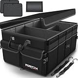 FORTEM Car Trunk Organizer, Collapsible Multi Compartment SUV Organizer, Foldable Storage for Car Accessories for Women Men, 600D Oxford, Non Slip Bottom, Securing Straps, Soft Cover (50L)