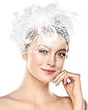 Bniksok Retro Fascinators Hat for Women Tea Party Headband Flower Weddings Bridal Shower Themed Party Favors White