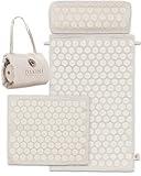Acupressure Mat and Pillow Set with Extra Mini Accupressure Massage Mat - Acupuncture Mat Full Body - Accupoint Mat for Back Pain (Natural Cotton)