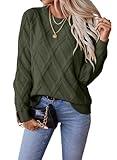 SHEWIN Womens Sweaters Crew Neck Cable Knit Sweater Women Lightweight Womens Fall Tops Long Sleeve Shirts Sweaters for Women Fall Outfits 2025, Blackish Green, S