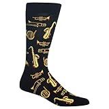 Hot Sox mens Conversation Starter Novelty Fashion Casual Sock, Jazz Instruments (Black), 6 12 US