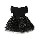 TENTIDE Baby Girl Butterfly Dress Tutu Ruffle Sleeveless Dresses Photograph Party Outfits Birthday Gift(18-24 Months, Black)