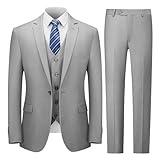 Cooper & Nelson Men's Suit Slim Fit, 3 Piece Suits for Men, One Button Jacket Vest Pants with Tie, Tuxedo Set Light Grey L