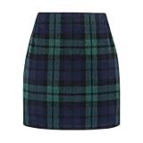 Kinghua Mini Skirt for Women Fall Winter High Waisted Wool Bodycon Pencil Skirt (Green, S)