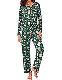 Ekouaer Womens Pajama Sets 2 Piece Pjs Sleepwear Soft Comfy Loungewear Long Sleeve Pullover Top and Pants Christmas Green M