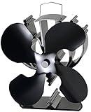 VODA 4-Blade Heat Powered Stove Fan for Wood/Log Burner/Fireplace increases 80% more warm air than 2 blade fan