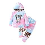 KIDLAGA Tie Dye Hoodie Sweatshirt Fall Clothes Top + Leopard Print Pants Hooded Sweatpant Set(5-6T)