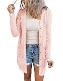 MEROKEETY Women's Open Front Lightweight Cardigan Long Sleeve Button Down Loose Outwear with Pockets, LightPink, M