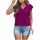 Womens Memorial Day Appeal Cap Sleeve Tops for Women Fashion Textured Dressy Casual V Neck Shirts 2025 Summer Business Work Blouses White Tshirt