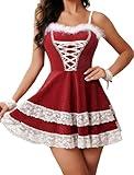 Avidlove Women's Christmas Dress Sexy V Neck Party Fancy Dress Santa Cosplay Costume Red Medium