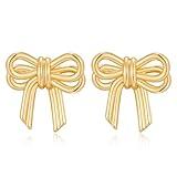 MUYAN Trendy Gold Bow Stud Earrings for Women Dainty Double Bow Ribbon Earrings Holiday Bow Jewelry