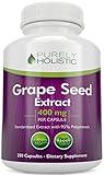 Purely Holistic Grape Seed Extract 20,000mg - 250 Vegan Capsules - 8+ Month Supply - Standardized to 95% Polyphenols - 400 mg per Capsule - Maximum Strength Grapeseed - Non-GMO & Pesticide Free