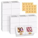 WINKIO 24pcs Cookie Boxes, 4x4x2.5 Inches Bakery Boxes with Window, Mini Cake Boxes, Treat Boxes, Dessert Boxes, Pastry Boxes for Donuts Macaroon Chocolate Candy (with Stickers)