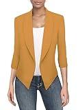 Hybrid & Company Lightweight Open Front Cardigan Classic Ruched Sleeve Work Office Blazer Suit Jackets JK1133 Mustard M