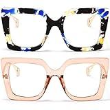 AIEYEZO Oversized Blue Light Glasses for Women, Anti Fatigue Prevent Headache Computer Eyeglasses (Flower + Pink)