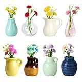 Renmxj Mini Ceramic Vase Magnets for Fridge, Cute Tiny Plant Vase Fridge Magnets for Kitchen Refrigerator Office Locker Decoration with Flowers (8 Pack)