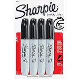 Sharpie Permanent Markers, Chisel Tip, Black, 4 Count