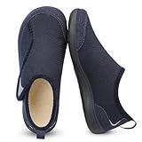 QFH Mens Cozy Slippers Womens Warm Fleece House Shoes Soft Velvet Lining Barefoot Walking Shoes Navy Blue 8 Wide Women/6 Wide Men