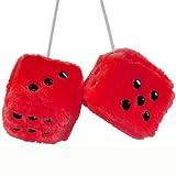 Pair 2.4”of Red Retro Mirror Fuzzy Plush Dice Car Pendants,Interior Rearview Mirror Dice Decoration Car Accessories Interior Aesthetic