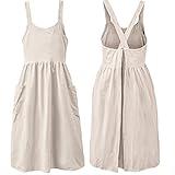 Cotton Linen Apron Cross Back Work Apron for Women with Pockets Pinafore Dress X Cross Halter Apron for Baking Chef Gardening (Beige)