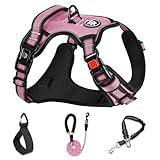 NESTROAD No Pull Dog Harness,Adjustable Oxford Medium Dog Harness with Leash,Reflective No-Choke Pet Vest Harness with Easy Control Soft Handle for Small Medium Large Dogs(M,Pink)