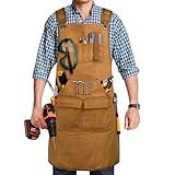 Woodworking Apron for Men, Shop Apron 20 oz Canvas Work Apron with 9 Tool Pockets, Heavy Duty Wood Working Apron, for Carpenters Woodworkers, Gifts for Men and Women, Adjustable Size S to XXL, Khaki