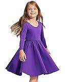 Stelle Long Sleeve Girls Dress Toddler Fall Dresses Skater Twirl Cotton A-Line Dress for School Casual Holiday Halloween(Purple, 7 Years)