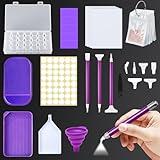 Diamond Art Accessories,DIY Diamond Paintings Accessories and Tools Kit with Diamond Paintings Pen with Light,Storage Box,Wax,Trays,Mat,Release Paper for Adult Beginner (Purple)